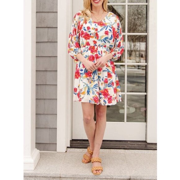 Andree By Unit Dress Womens 3X Floral Dolman Sleeve V Neck Boho Cottagecore - Picture 1 of 7